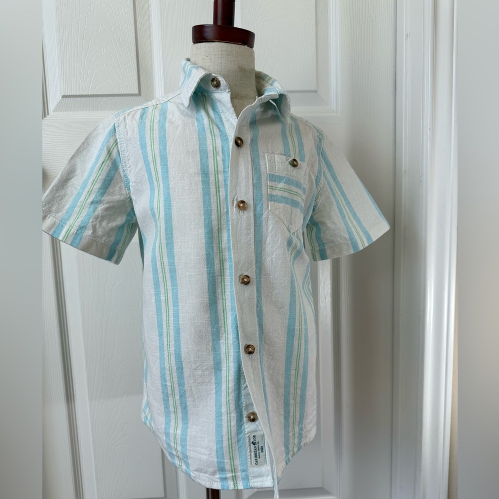 Caribbean Joe Short Sleeve Button Down Shirt 100% Cotton Size M 7/8
